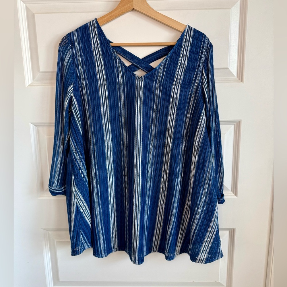 Roz & Ali Navy and White Striped Blouse